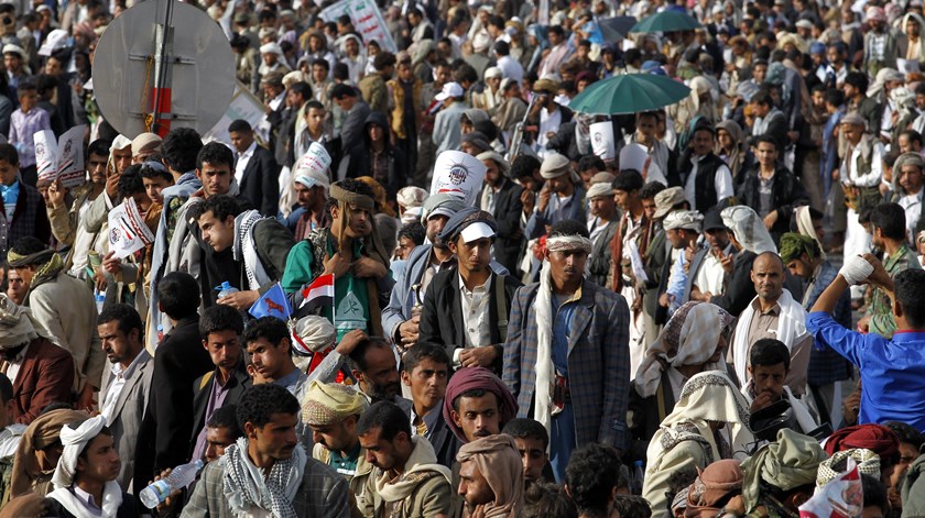 Protesto em Saná contra o terrorismo no Iémen, alegadamente feito por parte dos EUA. Foto: Yahya Arhab/EPA