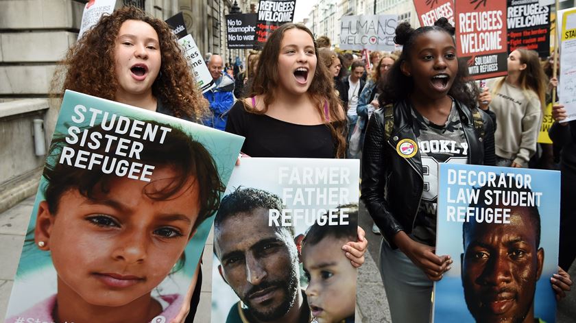 Manifestação em defesa dos refugiados em Londres. Foto: Facundo Arrizabalaga/EPA