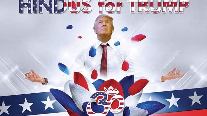 Cartaz de apoio a Donald Trump, da autoria dos Hindus for Trump. Foto: Hindus for Trump