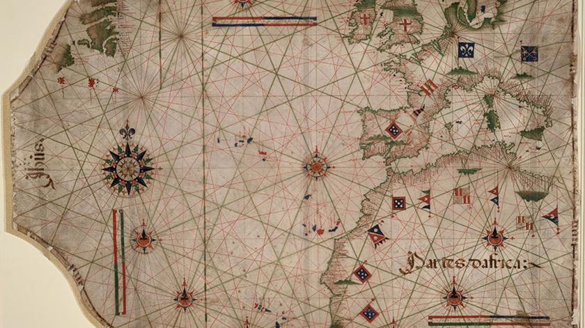 Uma carta náutica do Atlântico Norte, datado de cerca de 1550