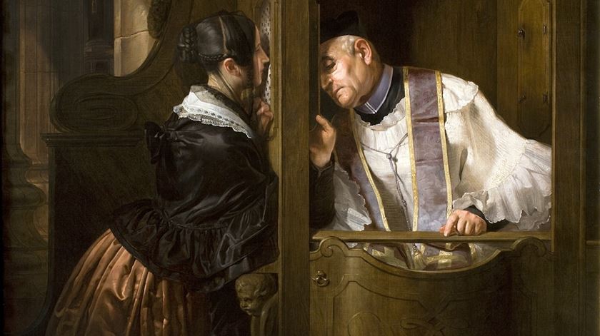 Detalhe do quadro "A Confissão", de Giuseppe Molteni. Foto: DR