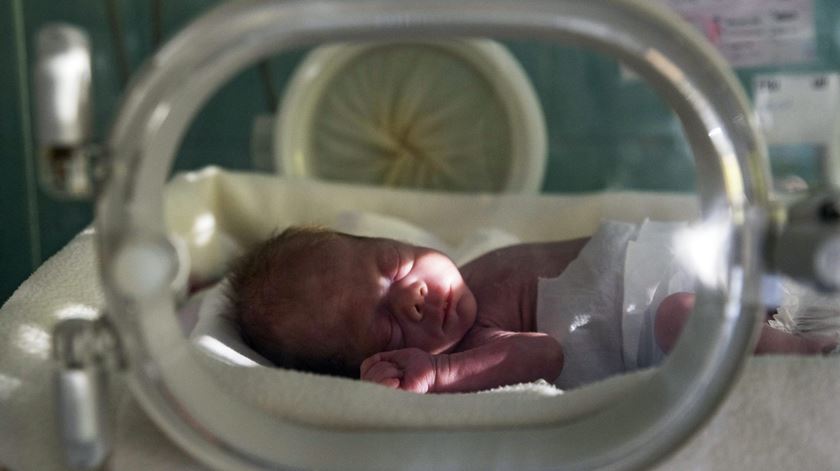 Um bebé prematuro numa incubadora. Foto: EPA