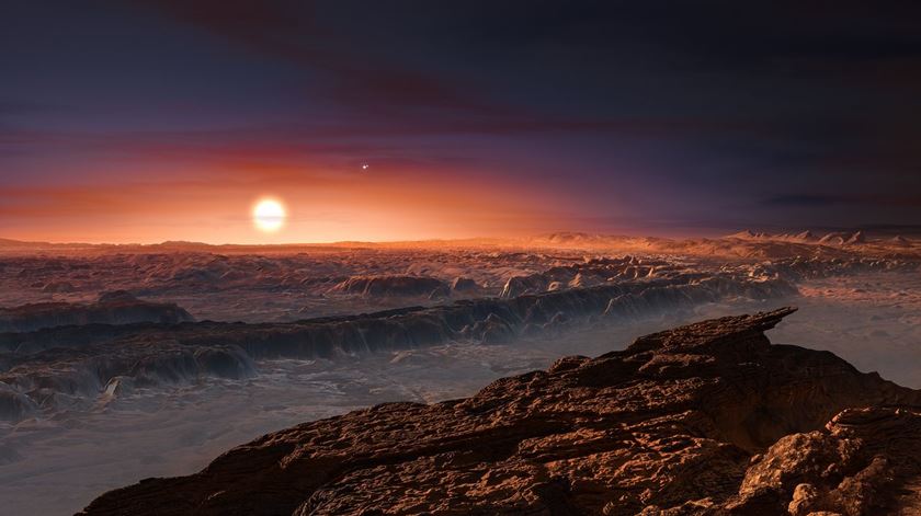 Impressão artística do planeta Proxima Centauri b. Imagem: Observatório Europeu do Sul