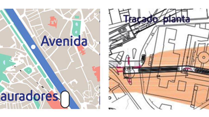 CLIQUE PARA VER: Expansão da rede contempla a ligação pedonal subterrânea entre o Rato à Praça de Santa Isabel e permitindo o acesso às Amoreiras, como se pode ver pela planta e pelo mapa disponibilizados pela Metro