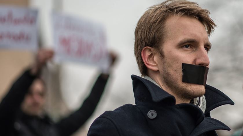 Manifestação pela liberdade de imprensa, na Polónia. Foto: DR