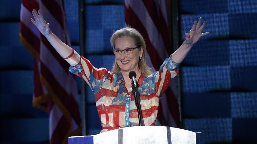 Meryl Streep levou o Wells Fargo Center ao rubro. Foto: Shawn Thew/EPA