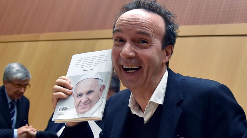 Roberto Benigni na apresentacao do livro do Papa Francisco. Foto: Ettore Ferrari/EPA