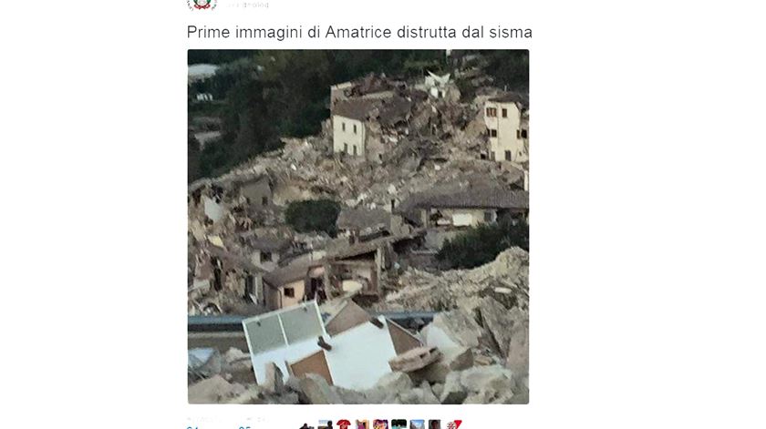Amatrice. Foto: Conselho Nacional Geológico italiano no Twitter