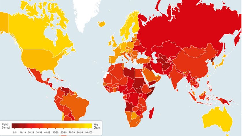 O mapa da corrupção, de acordo com a Transparecy Internacional