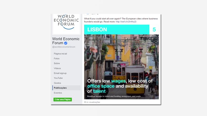 Os argumentos a favor do investimento em Lisboa que surgem no vídeo do Fórum Económico Mundial